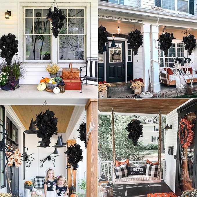 RECUTMS Black Maple Leaf Artificial Hanging Plants Fake Plants Faux Fall Leaves Halloween Faux Plants Autumn Leaves Artificial Wall Hanging Indoor Outdoor Halloween Decoration(Black)
