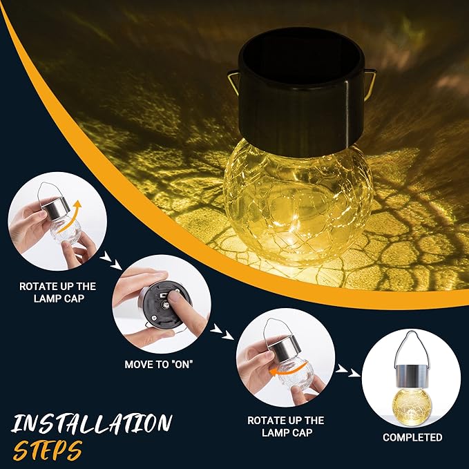 GIGALUMI 24 Pack Solar Outdoor Lights, Solar Hanging Lights for Christmas Decoration-Cracked Glass Solar Lights Outdoor Waterproof for Garden, Yard, Fence, Tree(Warm White)