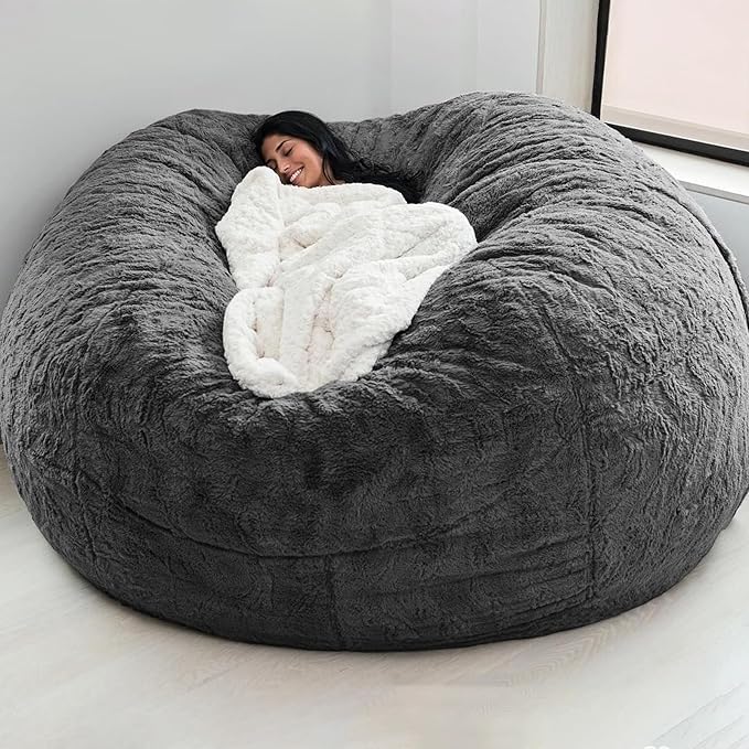 Big Huge Giant Bean Bag Chair for Adults, (No Filler) Bean Bag Chairs in Multiple Sizes and Colors Giant Foam-Filling Required- Machine Washable Covers, Double Stitched Seams (Dark Gray,6FT)