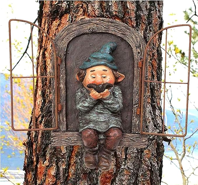 Whimsical Fairy Garden Gnome Statue, Tree Faces Decor Outdoor -5.9 Inch, Funny Garden Tree Decoration,Ideal Patio Yard Lawn Porch Decoration