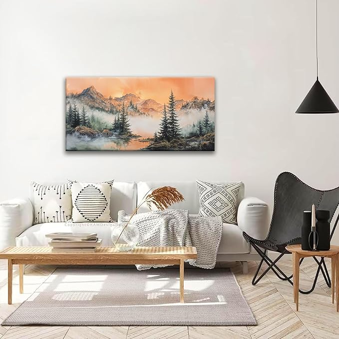 Tsomzxng Canvas Art Wall Decor For Living Room Mountain Wall Art Picture For Bedroom Modern Office Wall Decorations Forest River Landscape Paintings Pictures Artwork Aesthetic 20 X 40 In