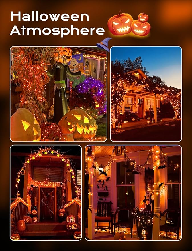 Brightown Solar Operated C6 Halloween Outdoor Lights, 22.64ft 50 LEDs Orange Halloween Lights, Strawberry LED Fairy Lights, Solar Waterproof String Light for Tree, Garden Decor Outdoor Decorations