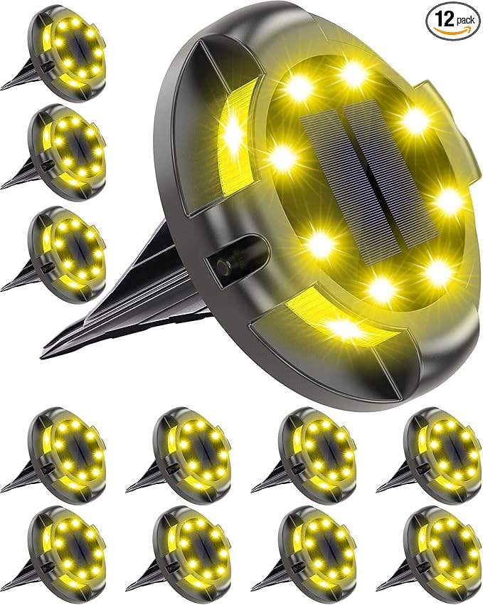 Biling Solar Ground Lights Uplight Sidelight, 12 Packs Bright Solar Outdoor Lights Waterproof for Yard Pathway Driveway Garden Poolside (Warm White)