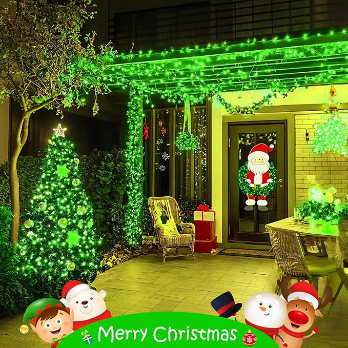 JMEXSUSS Red and Green Solar Christmas Lights Outdoor Waterproof, 2 Pack 100 Led 33ft Color Changing Solar String Lights for Christmas Tree Decor