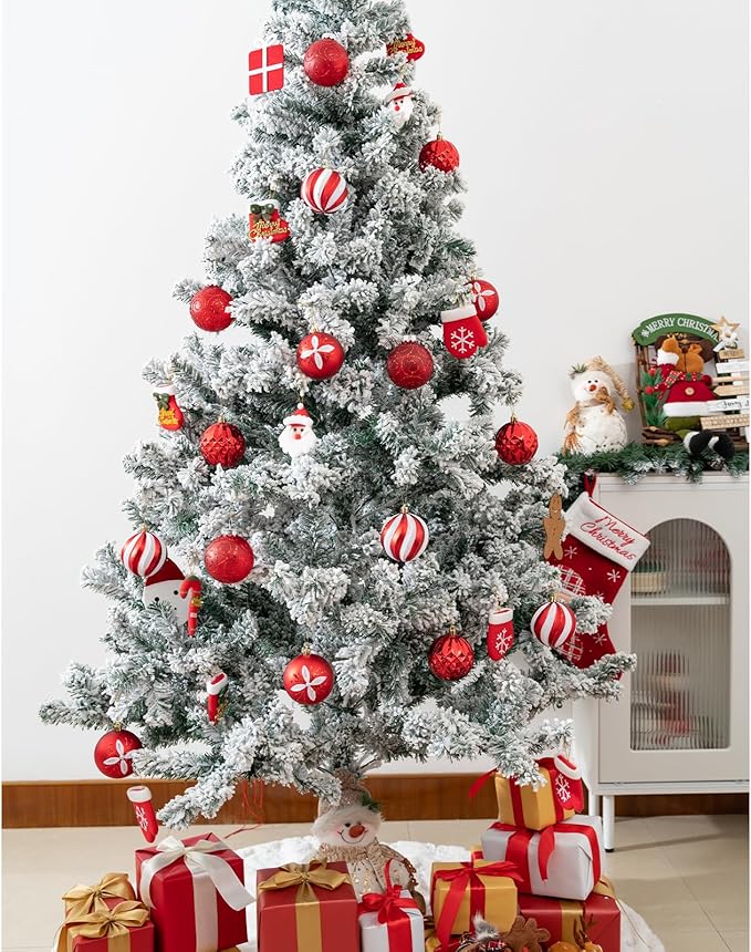 16Pcs Christmas Ball Ornaments Set, 3.15" Shatterproof Christmas Ornaments, Luxury Glitter Hanging Ornaments for Xmas Tree, Xmas Holiday, Party, Wedding (Red)