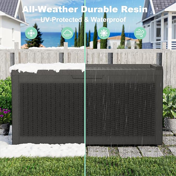 60 Gallon Deck Box Large Outdoor Storage for Patio Furniture,Outdoor Cushions,Garden Tools and Pool Supplies,Waterproof,Resin,Lockable(Black)