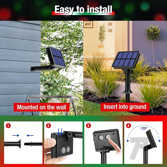 btfarm 2 Pack Solar String Lights Outdoor, 160LED 66FT Solar Fairy Lights Waterproof 8 Modes, Red Green Copper Wire Solar Powered Twinkle Lights for Outside Tree Garden Christmas Wedding Party Decor