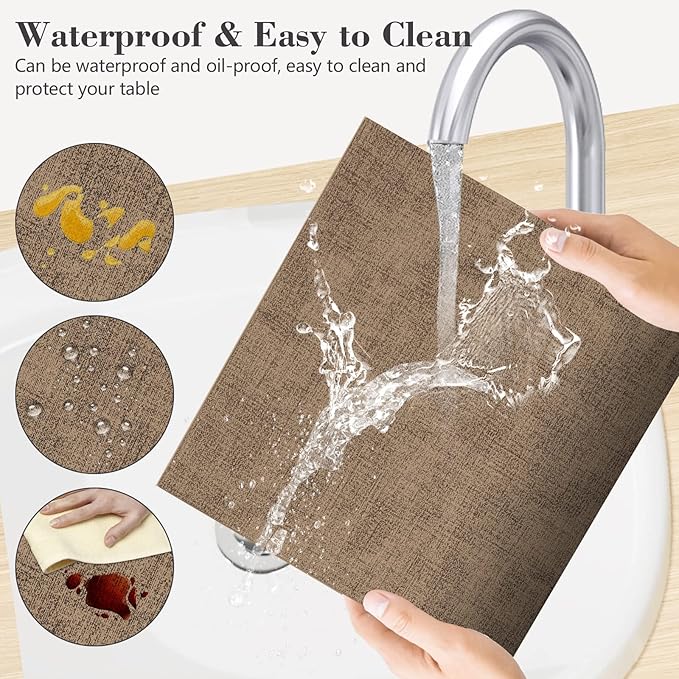 Faux Leather Placemats Set of 6,Heat Resistant Placemats for Dining Table, Easy Clean Non-Slip Place Mats, Waterproof Stain Resistant Wipeable Washable PU Table Mats, (Coffee)