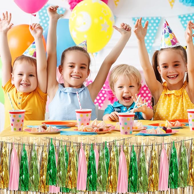 4P Sage-Green Pink-Gold Foil Fringe Metallic Tassel Garland, Tassels Banner Streamers for Parade Floats, Bachelorette, Wedding, Birthday, Halloween, Christmas, Bridal/Baby Shower Party Decorations