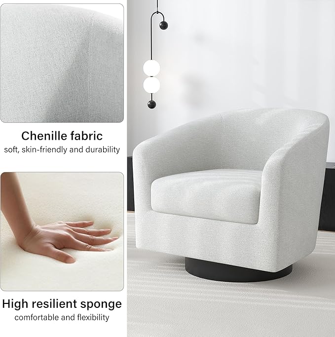 Swivel Barrel Accent Chair, Modern Round Chenille Fabric Arm Chair for Living Room, Bedroom, Comfy Club Reading Chairs for Adults(Chenille Fabric, Beige, Set of 1