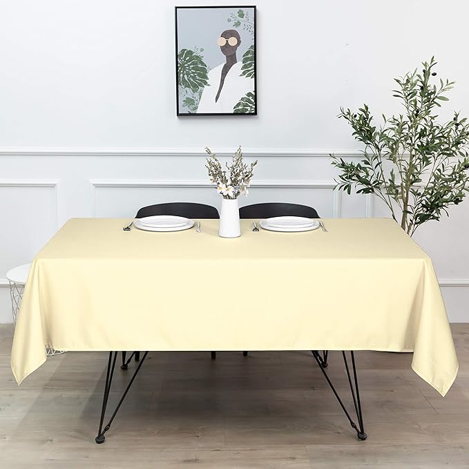 sancua Rectangle Tablecloth - 90 x 132 Inch - Water Resistant Spill Proof Washable Polyester Table Cloth, Decorative Fabric Table Cover for Dining Tables, Buffet Parties and Camping, Beige