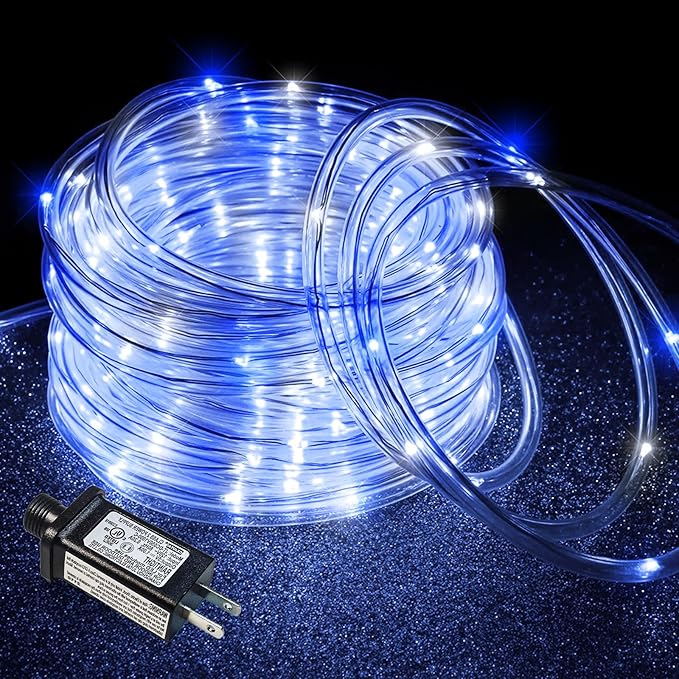 Rope Lights for Outside, 66FT 200 LED Christmas Lights Outdoor with Waterproof 8 Modes, Connectable Tube String Light for Indoor Bedroom, Garden, Backyard, Patio, Pool Decorations - Blue White
