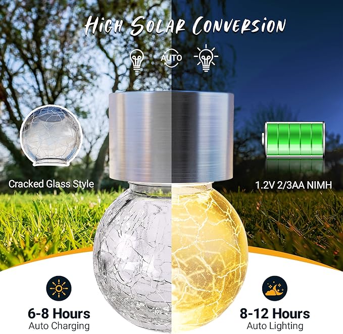 GIGALUMI 24 Pack Solar Outdoor Lights, Solar Hanging Lights for Christmas Decoration-Cracked Glass Solar Lights Outdoor Waterproof for Garden, Yard, Fence, Tree(Warm White)