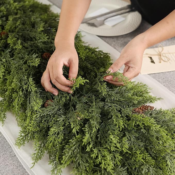 9FT Real Touch Cedar Garland for Fireplace - Artificial Christmas Garlands Realistic Faux Greenery Fake Pine Needles Garland for Holiday,Table, Window,Mantel,Stairs, Home,Indoor Outdoor Decor (1PCS)