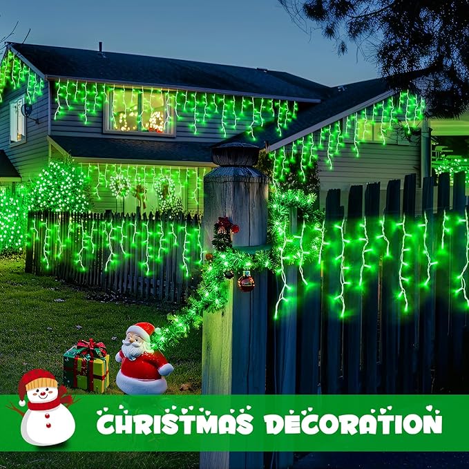 JMEXSUSS 400 LED 38.8F Green Icicle Lights for Halloween Decorations, Green Halloween Lights Indoor Outdoor, String Icicle Light for House Fireplace Party Yard Decoration