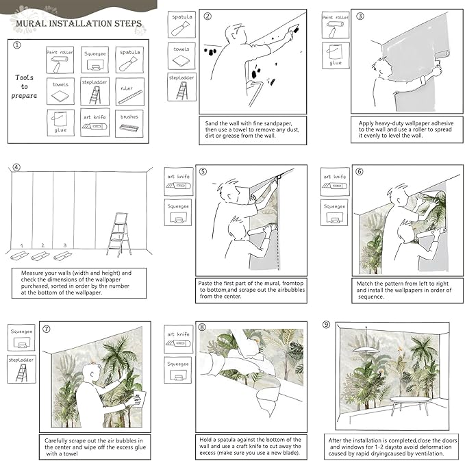 AFZEVEB-Green Forest Nursery Wallpaper Tropical Parrots Wall murals for Kids Room 114"x74" (Not Peel and Stick)