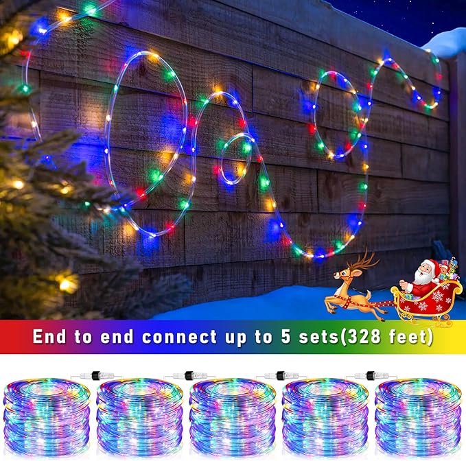Rope Lights Outdoor, 66FT 200 LED Rope Lights for Indoor with Waterproof 8 Modes, Connectable Clear Tube Lights for Outside, Garden, Patio, Pool, Tree, Party Decorations - Multicolor