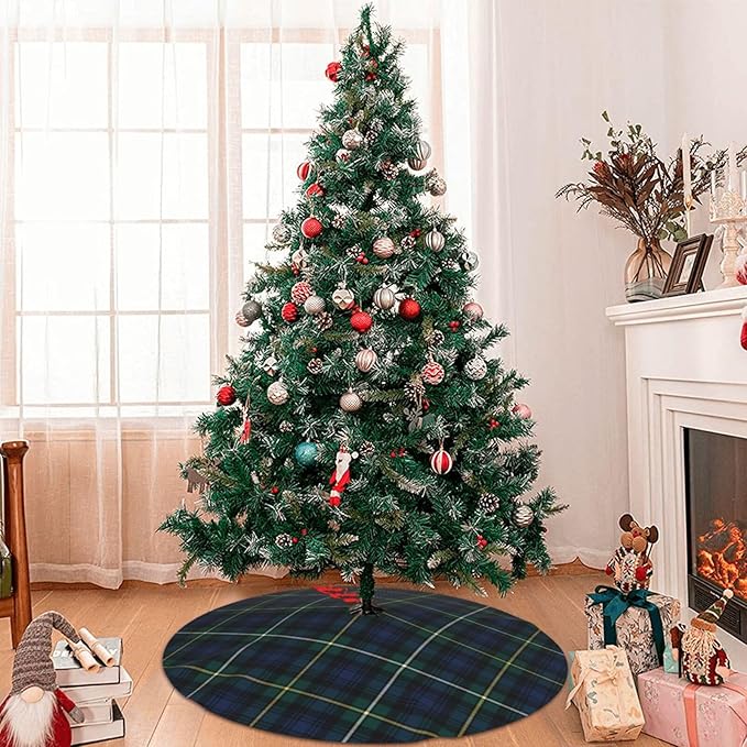Christmas Tree Skirt 36 Inch – Campbell Clan Tartan Navy Blue and Green Plaid Tree mat for 4–6 FT Xmas Trees, Classic Scottish Holiday Decor for Farmhouse, Home, Office, Indoor or Outdoor