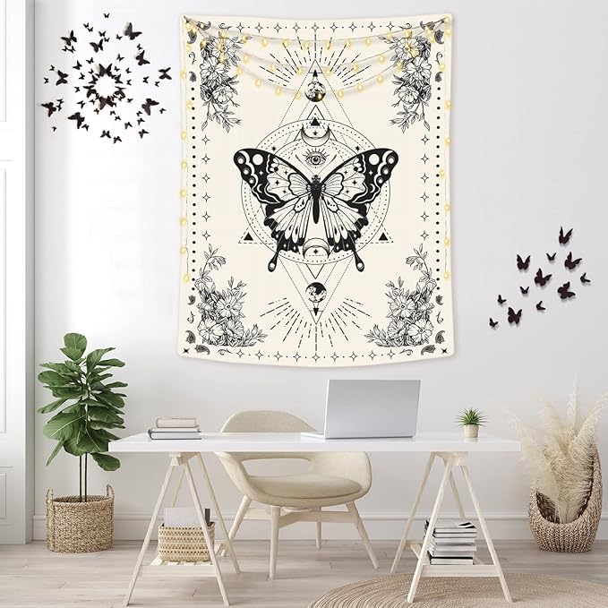 Lunerfex Boho Butterfly Tapestry Small Tapestry Tarot Tapestries Moon Phase Aesthetic Tapestries Wall Hanging for Bedroom and Living Room Decor Butterfly 36×48 Inches