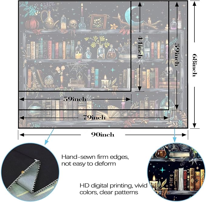 Accnicc Magic Bookshelf Tapestry Magical Witchy Potion Dark Hippie Haloween Tapestries Wall Hanging Gothic Skull Black Cat Library Book Large Tapestry for Bedroom Living Room Dorm 90 x 68 inch