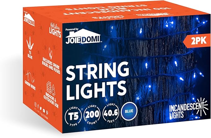 Joiedomi Blue Christmas String Lights,200(2x100) 44.6FT Christmas Fairy Tree Lights Plug in for Indoor Outdoor Xmas Decorations Patio Holiday Theme Party Yard House,Green Wire
