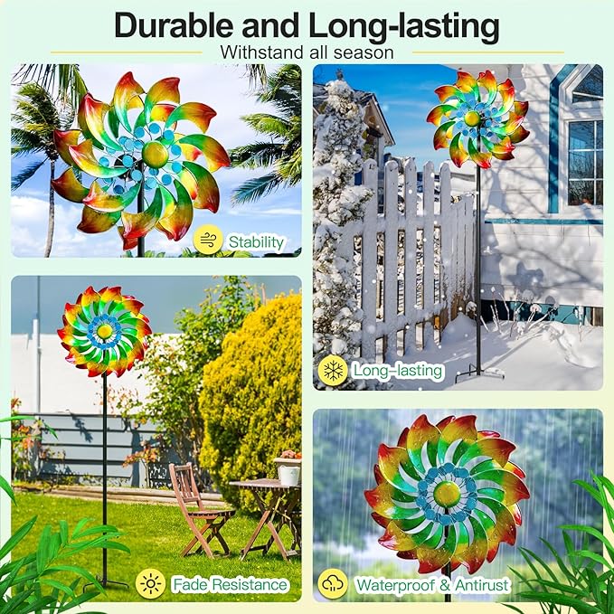 Wind Spinner - Metal Large Wind Spinners Outdoor - Windmill for Yard and Garden, Gift for Family, Friends, Garden Lovers(74'' x 22'')