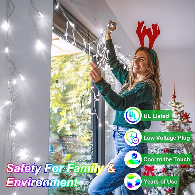 792 LED Christma Lights with 176 Drops, 82ft Outdoor Hanging lights with 8 Modes & Timer Memory, Outsite Waterproof Curtain String Lights for Front House Fence Tree Holiday Decorations Cool White