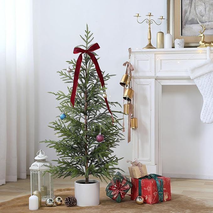 4ft Christmas Norfolk Pine Tree Artificial Christmas Tree Faux Potted Plants for Front Porch Christmas Indoor Outdoor Decor(2 PCS