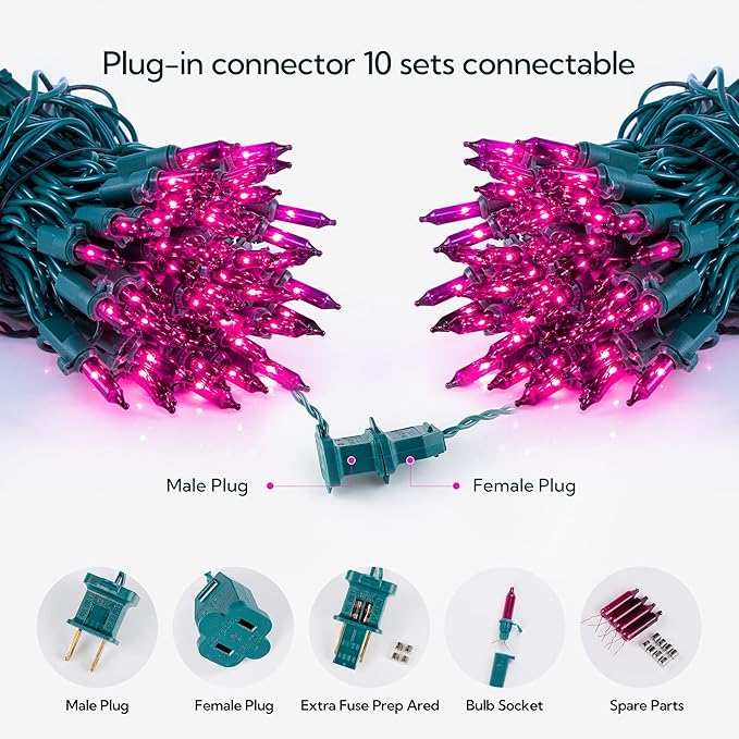 Hopolon Halloween Purple String Lights, 2PACK 50 Mini Fairy Lights Set, Green Wire 13Ft Traditional Halloween Holiday Dรฉcor for Home, Christmas Tree, Bedroom, Patio, Wedding (2pcs Purple)