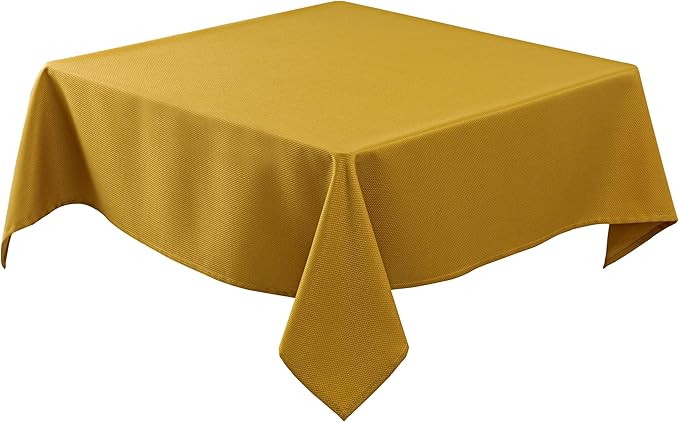 Biscaynebay Textured Fabric Christmas Square Table Cloth 90x90 Inches, Gold Water Resistant Tablecloths for Dining, Kitchen, Wedding and Parties etc. Machine Washable