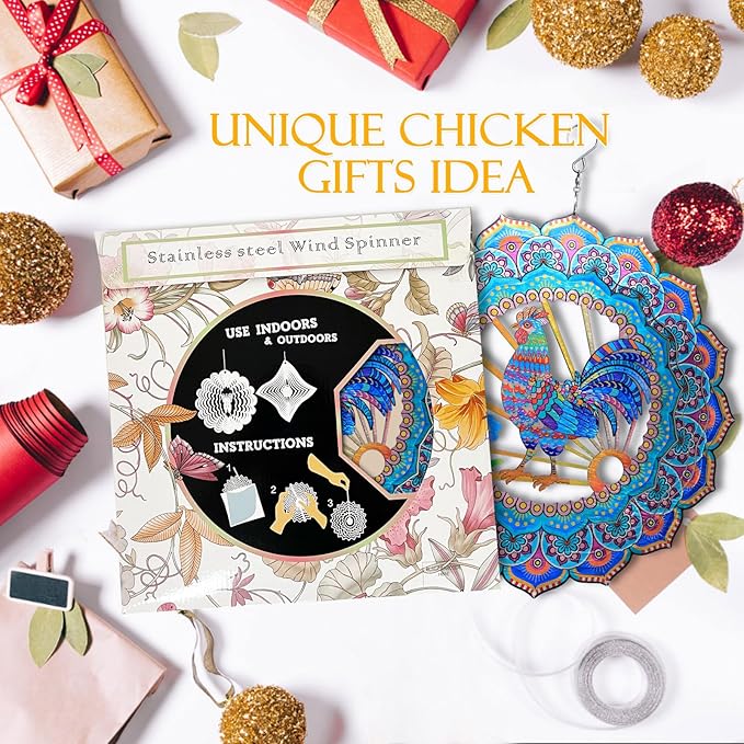 Rooster Wind Spinner for Yard and Garden,12in Wind Spinners Outdoor Rooster Gifts,Chicken Gifts for Women Mother Grandma Wife Men Father,Garden Decor Metal Hanging Yard Art Wind Sculpture