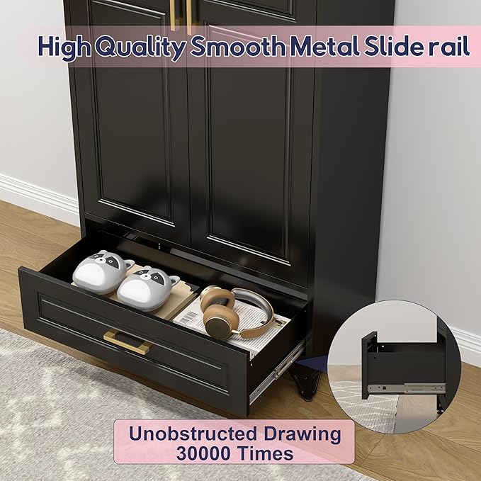 Pantry Kitchen Cabinet with Drawer, 75" Tall Pantry Storage Cabinet, Metal Storage Cabinets with Doors and Shelves, Large Freestanding Cupboard for Dining Room, Assembly Required, Black