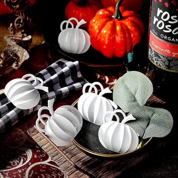 Patelai 12 Pieces Pumpkin Napkin Rings Fall Napkin Holders Thanksgiving Halloween Dinner Tables Rings for Thanksgiving Dinner Party Weddings Family Gatherings (White)