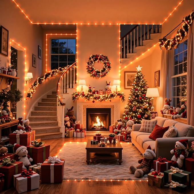 Orange Halloween Lights, 66FT 200 LED Rope Lights for Outside Waterproof with 8 Modes, Connectable Tube String Lights for Indoor, Garden, Backyard, Patio, Deck, Pool, Tree Decorations