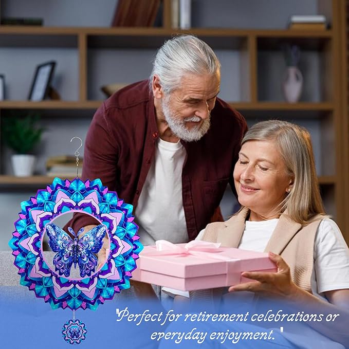 Butterfly Wind Spinner,Hanging Wind Spinners Outdoor for Garden Decoration,12 inch 3D Stainless Steel Wind Sculpture for Indoor/Outdoor Decor