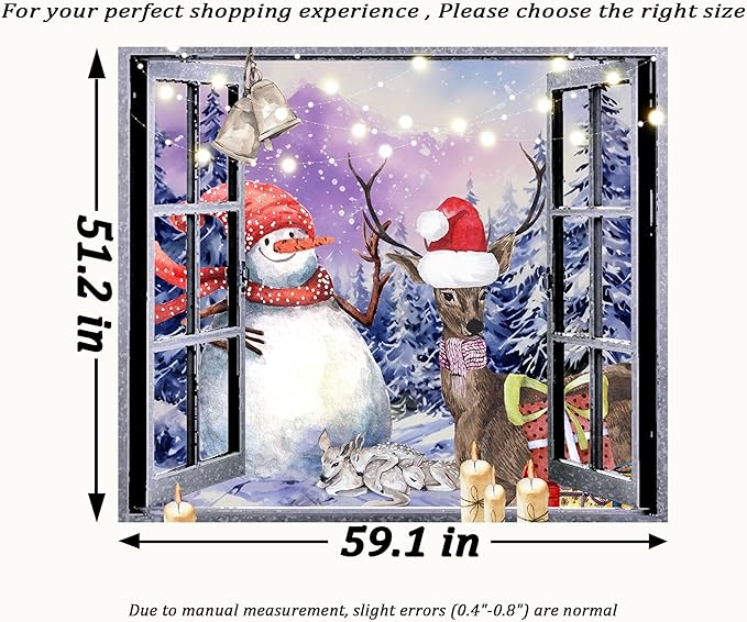 QGHOT Christmas Window Tapestry Wall Hanging Christmas Backdrop Winter Window Wall Decor Xmas Snowman Deer Tapestries for Bedroom Living Room Dorm Holiday Party Decoration