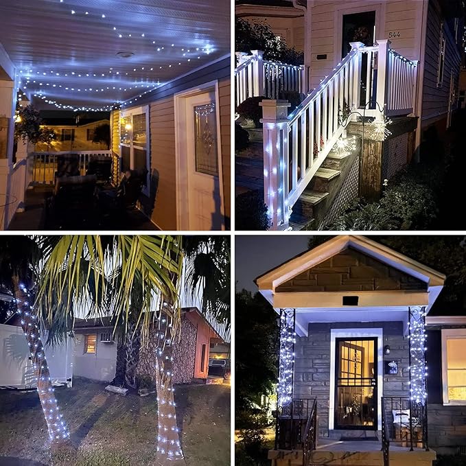 JMEXSUSS 2 Pack Solar String Lights Outdoor Waterproof, Each 33FT 100 LED Solar Lights Outdoor, 8 Modes White Fairy Light for Outside Yard Tree Patio Garden Wedding Christmas Decorations