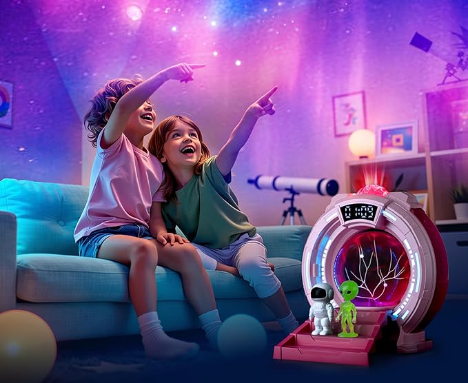 Plasma Ball Night Light,Space Girl's Room Party Aurora Projector LED Alien Veins Lamp,White Noise,Clock,Remote Control,Bluetooth Speaker,Adults,Kids' Room Decor Lamps,Christmas,Birthday Gift(Pink)