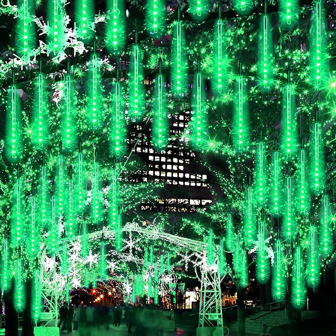 4 Pack Christmas Meteor Shower Rain Lights, 20-Inch 40 Tube 1440 LEDs Icicle Outdoor Raindrop Lights for Xmas, Halloween, Wedding, Party, Tree, Holiday Decoration, Green