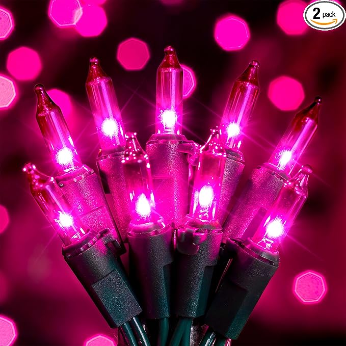 Hopolon Purple Halloween Mini String Lights,2PACk 50Count Incandescent Christmas Lights Green Wire,13FT Connectable Tree Lights for Indoor Outdoor Halloween,Valentines,Patio,Party,Home Decor,Purple