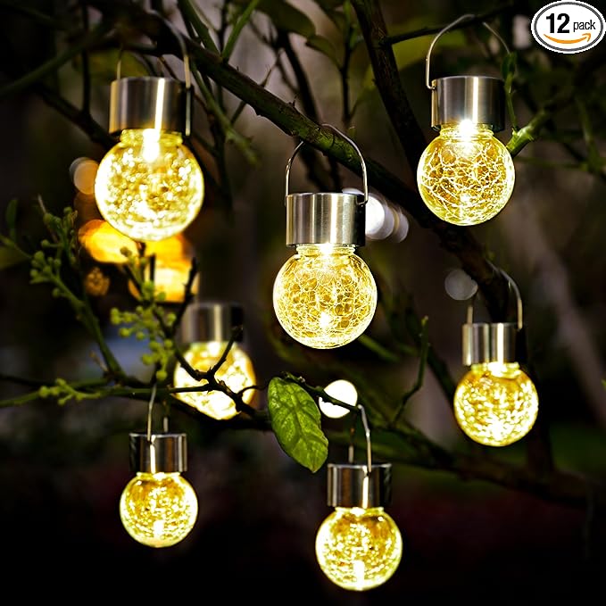 SOLPEX 12 Pack Hanging Solar Lights Outdoor,Solar Outdoor Lights Decorative, Solar Powered Waterproof Light, Hanging Globe Light for Garden, Yard, Patio, Lawn, Flower Bed(Warm White)