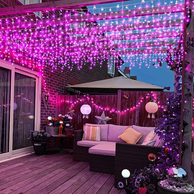 Icicle Christmas Lights Outdoor, 66FT 640 LED Icicle Lights for Outside with 8 Modes Timers, Waterproof Plug in Twinkle String Light for House Yard Eave Garden Party Holiday Decorations, Pink