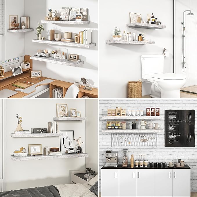 RICHFOCUS 16Inch Floating Shelves for Wall 2 Pack Shelves for Bedroom|Kitchen|Bathroom Wall Mounted Rustic Distressed Wood Floating Shelf with Invisible Brackets for Books|Storage|Decor, Rustic