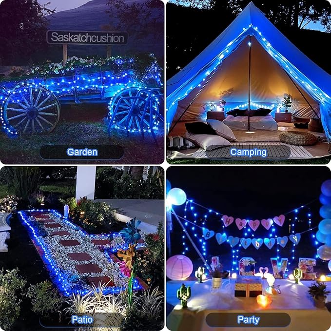 JMEXSUSS 2 Pack Blue Solar String Lights Outdoor Waterproof, Each 33ft 100 LED Solar Fairy Lights, 8 Modes Copper Wire Mini Christmas Light for Outside Patio Garden Tree Christmas Decorations