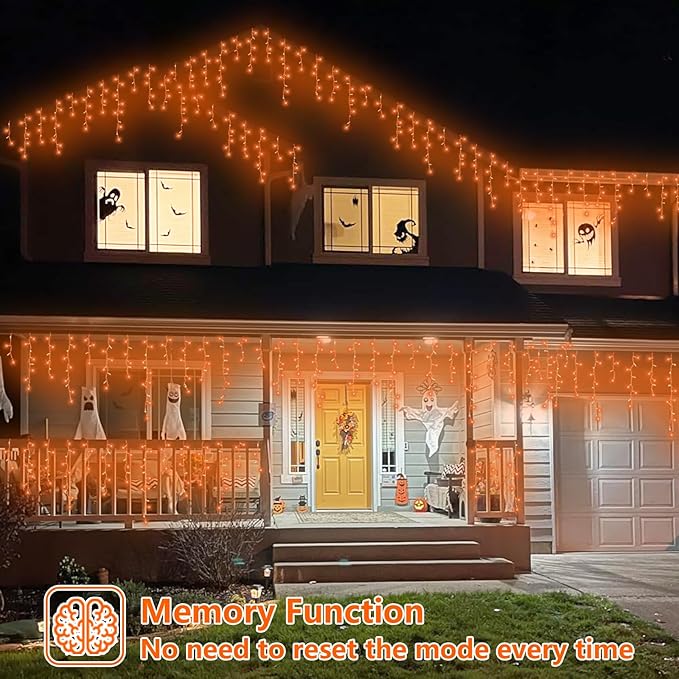 YEGUO 33ft 400 LED Orange Halloween Lights, Connetable Icicle Light Outdoor Waterproof, 8 Modes Christmas Lights Indoor Plug in for Thanksgiving House Patio Fall