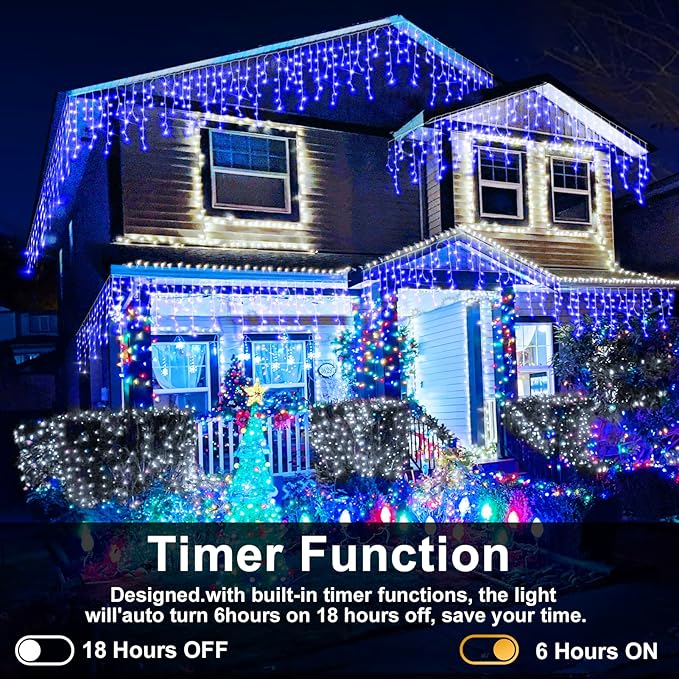 Heceltt Christmas Lights Outdoor, 164FT 1600 LED Ice Lights for Outside, 320 Drops Ice String Lights with 8 Modes, Waterproof Timer & Memory for Yard, Garden, Eaves, Patio, Party (Blue)