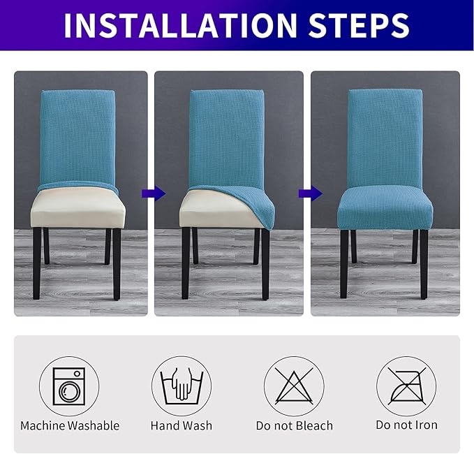Howhic Stretch Chair Covers for Dining Room Set of 4, Removable Washable Dining Room Chair Covers, Dining Chair Slipcovers Seat Protector, Great Decoration for Home and Banquet (Dusty Blue, 4 Pack)