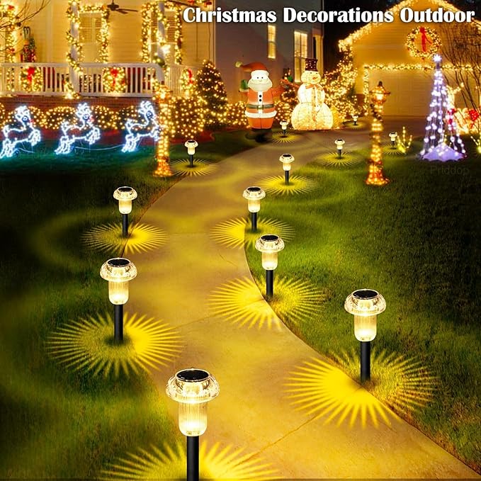 Solar Lights Outdoor Pathway Waterproof 8 Pack Warm White LED Acrylic Mushroom Decorative Garden Lights for Yard Landscape Patio Outside Decor