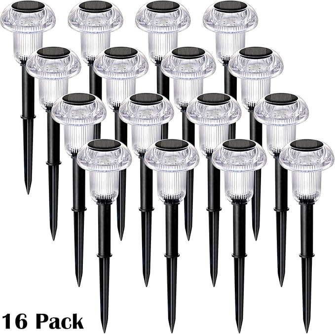 Solar Lights Outdoor Pathway Waterproof 16 Pack Color Changing LED Acrylic Mushroom Decorative Garden Lights for Yard Landscape Patio Outside Christmas Decorations