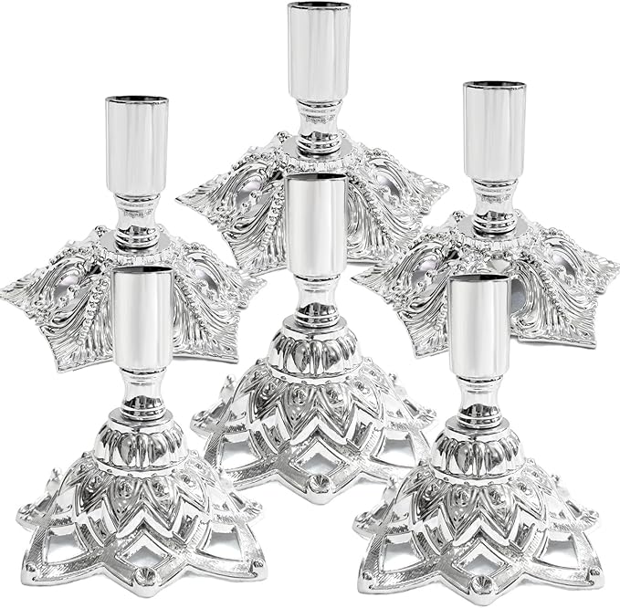 Candlestick Holders,Taper Candle Holder for Candlesticks Silver Plated Candle Metal Stick Candle Holders for Fireplace,Party, Dining,Wedding Decor,Fits 3/4 inch Thick Candle(Set of 6Pcs)